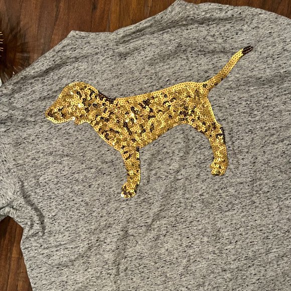 PINK VS Campus Long Sleeve Sequin Dog Tee Shirt Size XS - Picture 9 of 9